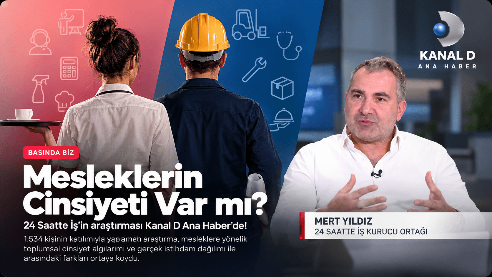 24 Saatte İş’in “Mesleklerin Cinsiyeti” Araştırması Kanal D Ana Haber’de!